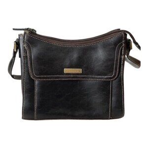 Liz Claiborne Brown Leather Crossbody Bag – Adjustable Strap, Multi-Pocket Organ